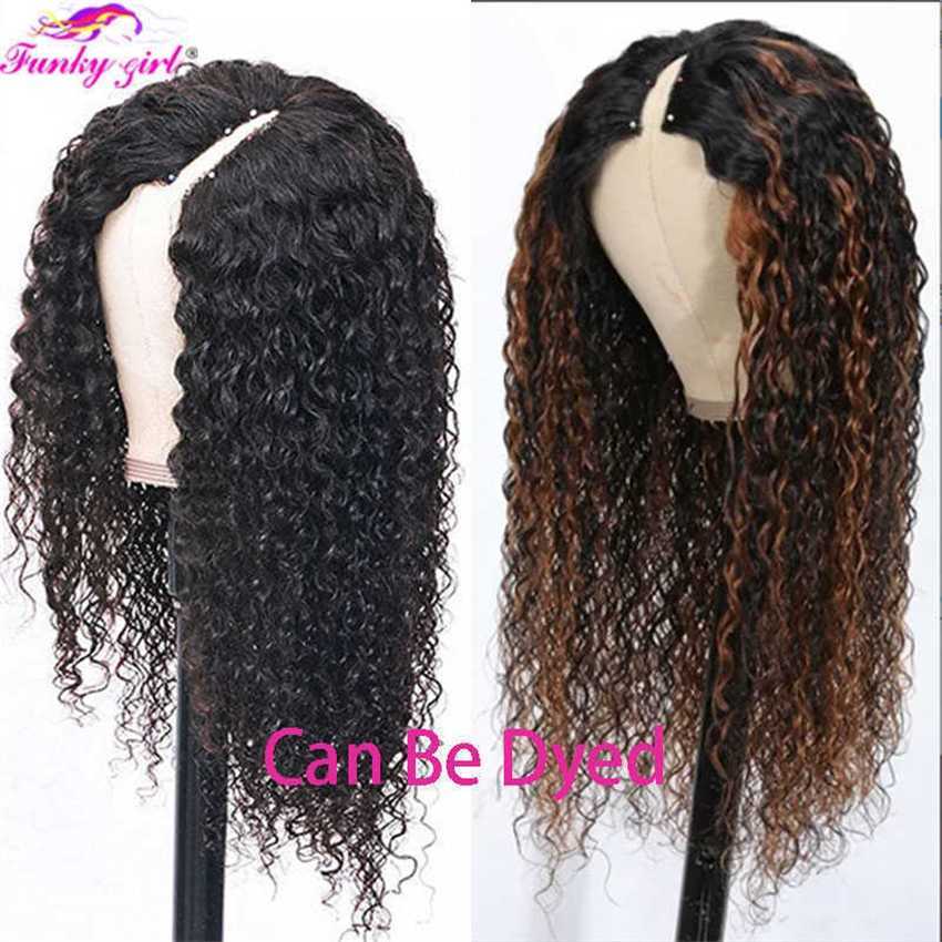 Synthetic Wigs Water Wave v u Part Human Hair Wig Brazilian Curly Shape Full Machine Made s for Women Glueless Remy s 230227 Hair Wigs