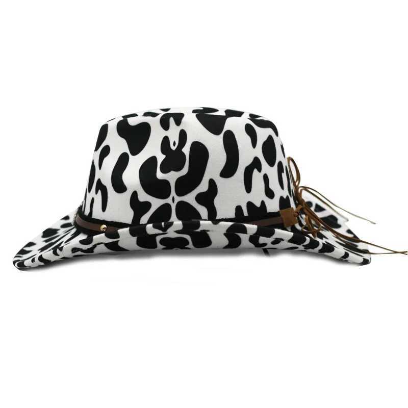 Cowboy Hat Autumn/Winter Cowboy Pattern FedEx Hat Double sided Thick Curly Cow Head Neutral Jazz W241225