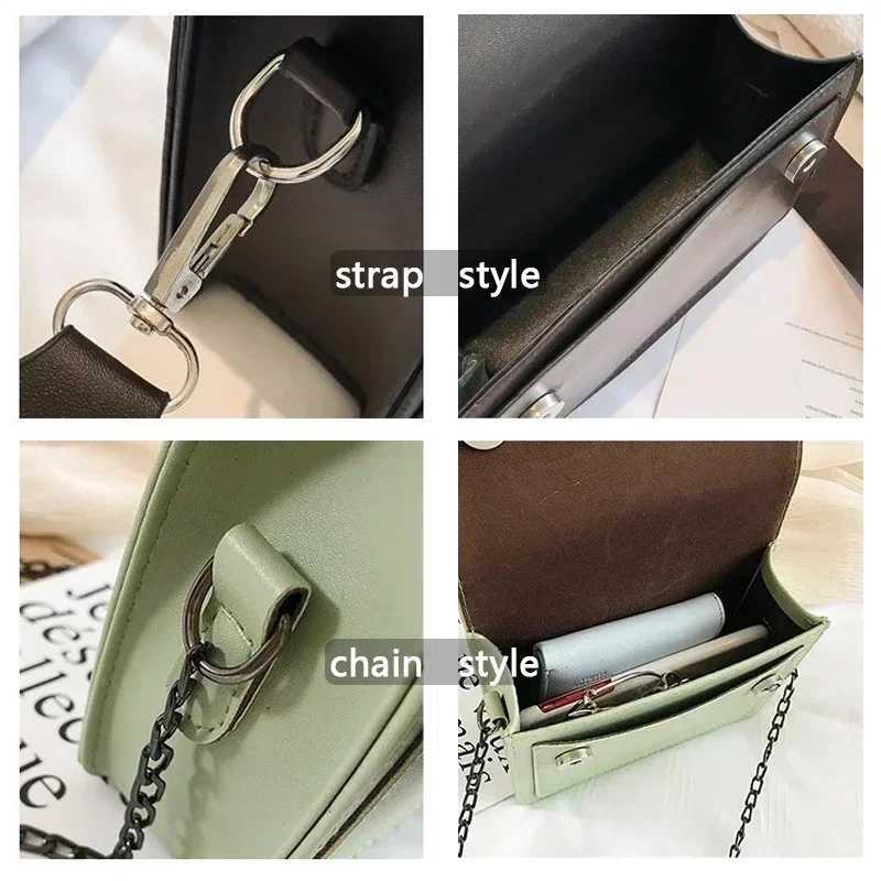 Ladies Messenger Bag 2024 New Trendy Wide Shoulder Strap/chain Small Square Bag Casual Simple Flap Crossbody Bag for WomenXJ241225