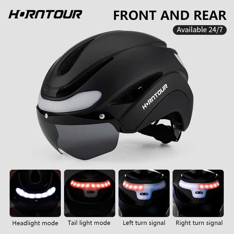 Horntour 2025 Bicycle Helmet Ride Lights Racing Road Bike Helmet Men and Women Outdoor Sports Pro Cycling Bicicleta Safety Cap XJ241226