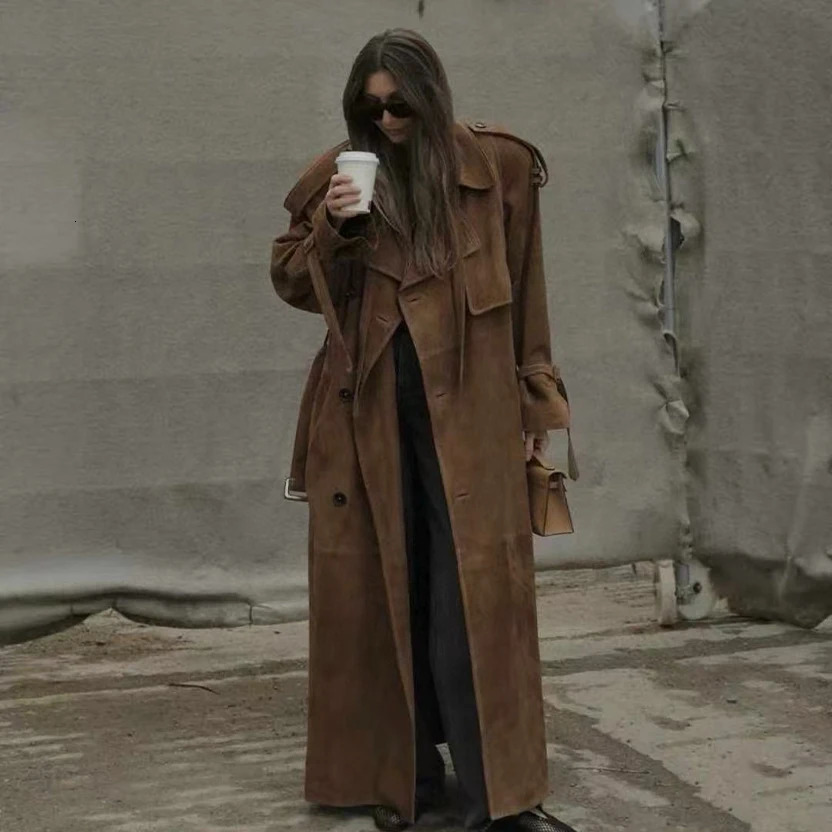 NIGO Womens Autumn And Winter Retro Lapel Doublebreasted Solid Color Long Loose Coat Jacket Ngvp nigo9472 241225