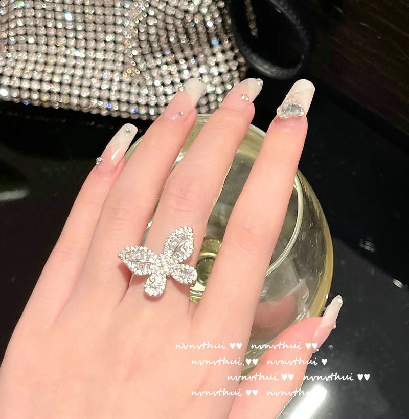 Unique Elegant Butterfly Jewelry Set for Women Exquisite Shine Zircon 925 Silver Resizable Ring Earring Necklace Banquet Jewelry 241226