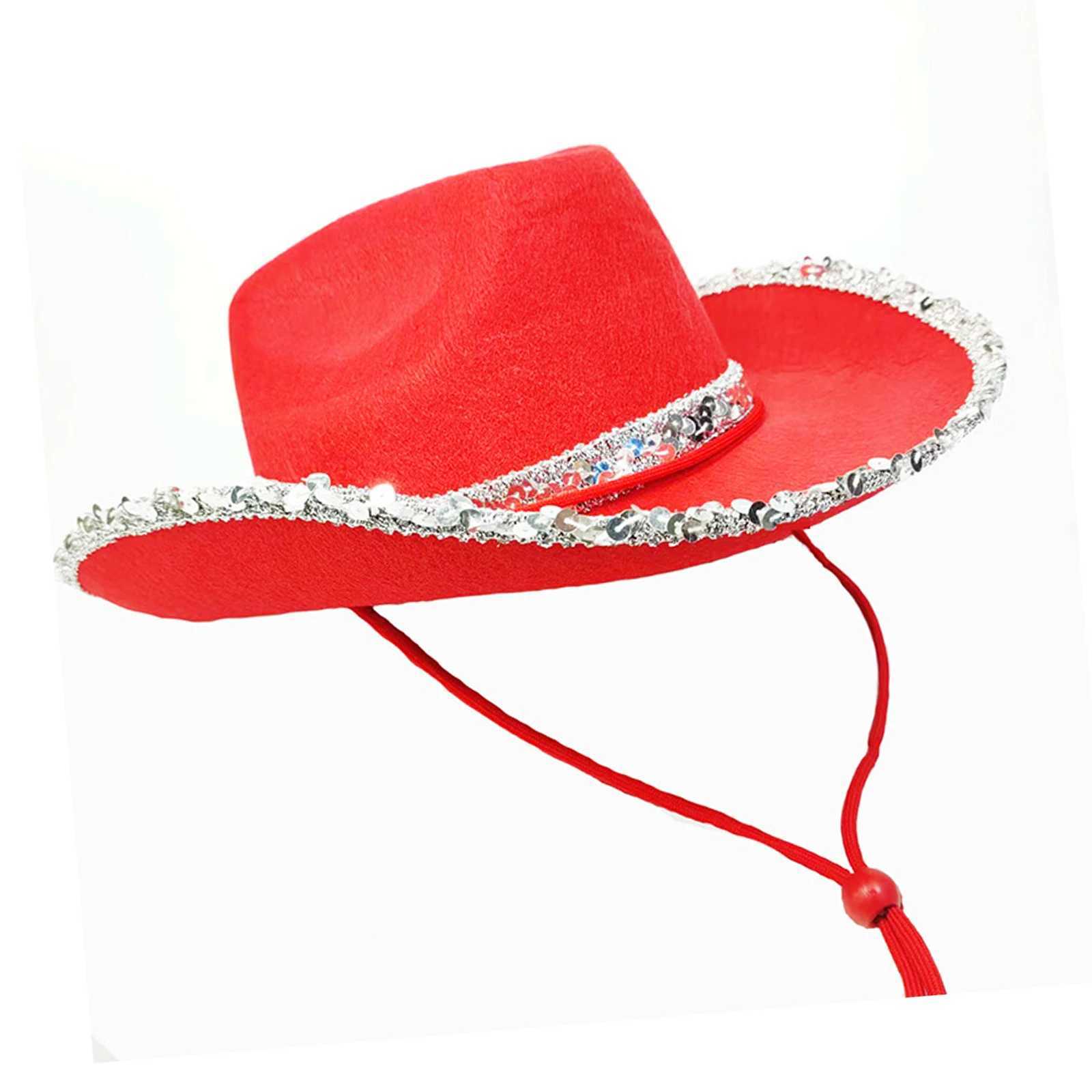 Western style decorative denim hat Fedoras Cs wide Brim sequined edge denim hat Dr Up womens party outdoor bridal shower W241225