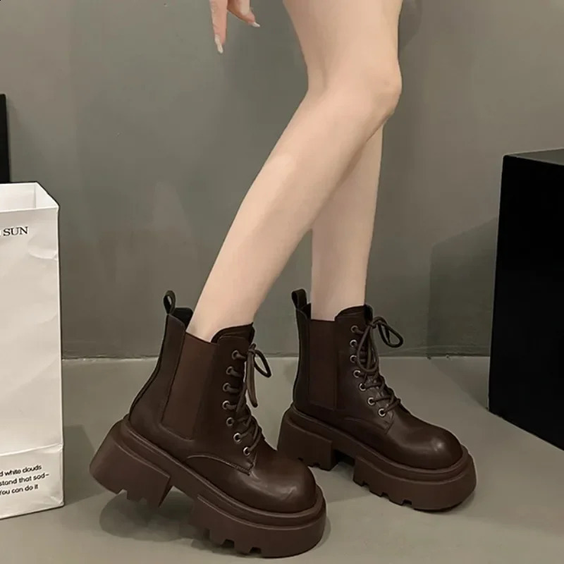 High Quality Ladies Shoes Front Lace-up Womens Boots Fashion Round Toe Office and Career Solid Ankle Bootszapatos 241226