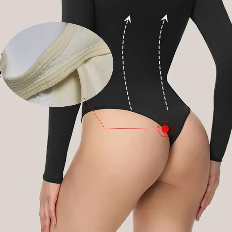 GUUDIA Spandex Elastic Body Suit Shapewear Women Body Shaper Tummy Control Long Sleeve Open Crotch Big U Neck Seamless Shapers 241225