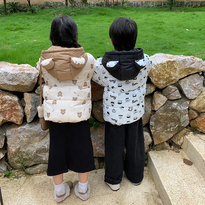Winter Cute Bear Kids Jacket Thicken Cotton Down Parkas Girls Boys Warm Outerwear Coats 15Years 241225