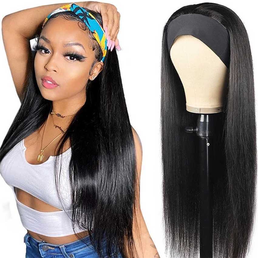 Synthetic Wigs Straight Headband Wigs 180% Density Peruvian Human Hair Wig Remy Natural Color for Black Women Jarin Bulk Sale 230227 Hair Wigs