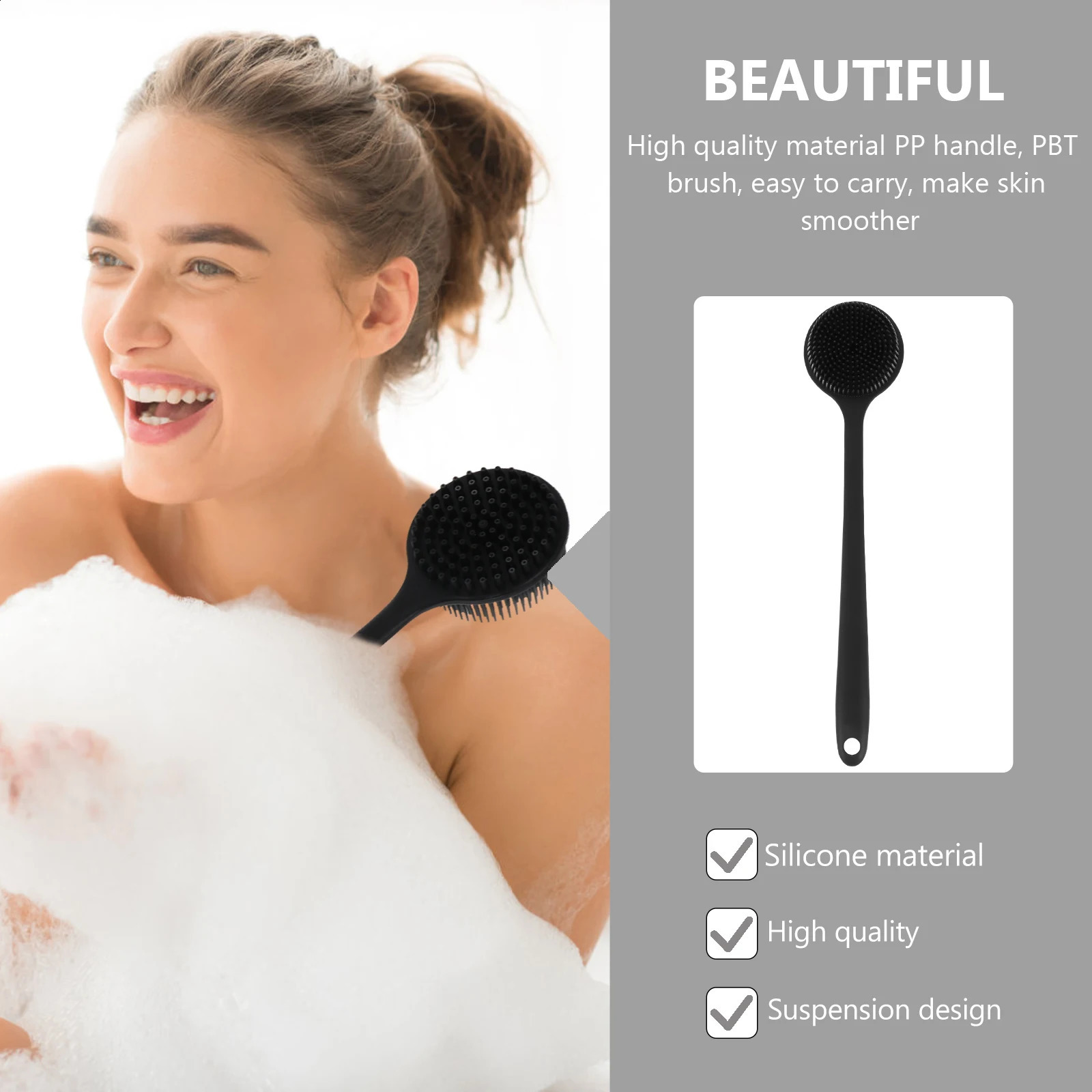 Silicone Long Handle Bath Brush Body Shower Scrubber Back Multifunction Massage Cleaning Scrubbers 241226