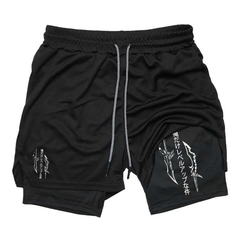 Graphic 2 in 1 Workout Running Shorts for Men Gym Athletic Performance Shorts with Compression Liner Phone Pocket Towel LoopXJ241226