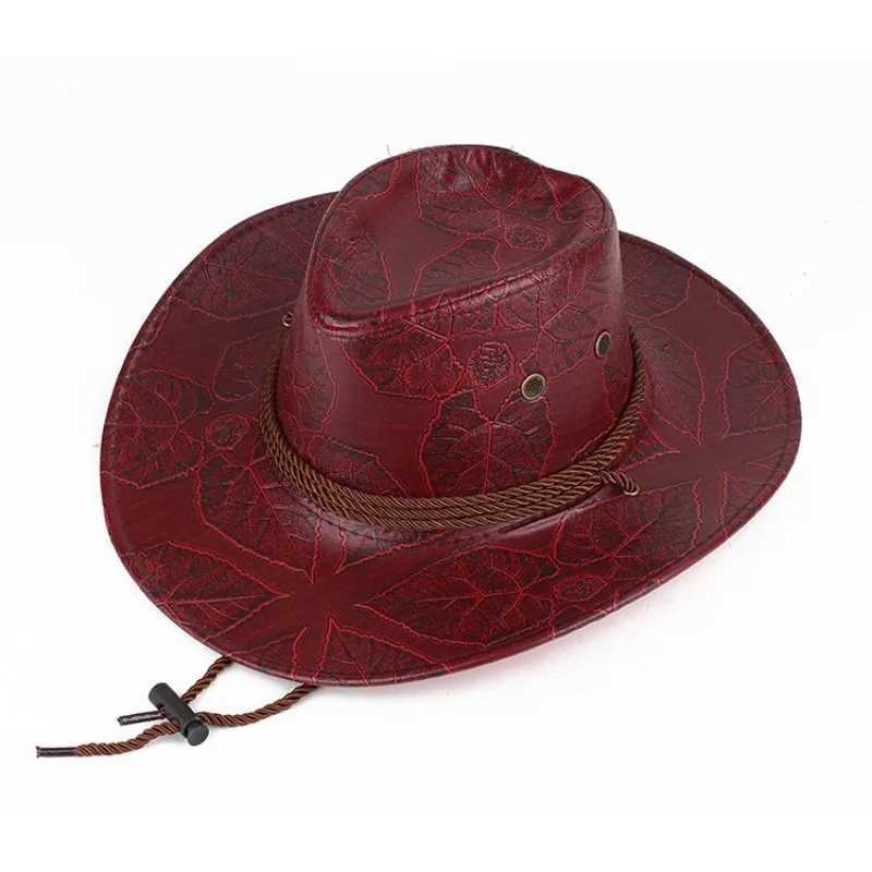 Leather printed denim hat - a unique Western style hat for men and women W241225