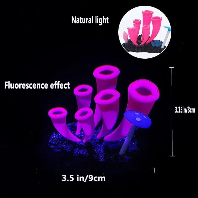 4 Pieces Aquarium Fish Tank Decorations with Glowing Effect Silicone Glow Artificial Ornament Coral Reef Plants Accessories 241225