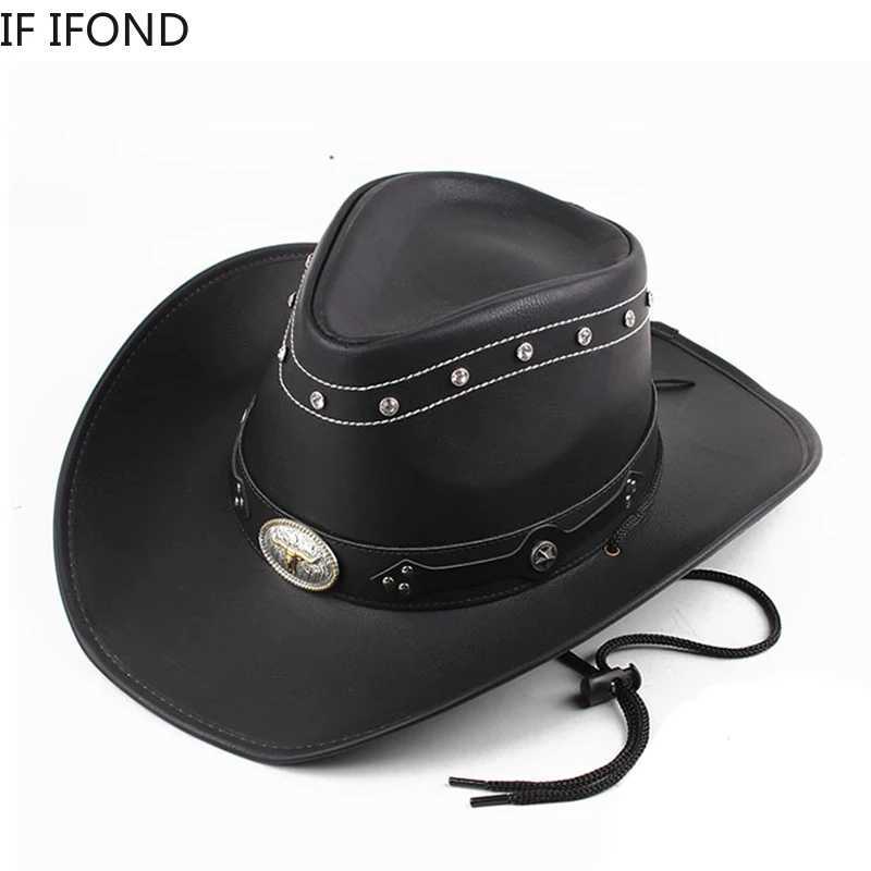 Classic% Leather Western Mens Cowboy Hat Gentleman Dad Godfather Cs Panama Cowboy Womens Jazz Hat Sombrero Hombre W241225