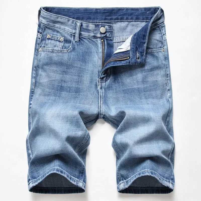 New casual fashion denim shorts mens brand clothing stretch straight casual shorts mens classic style (without belt) W241226