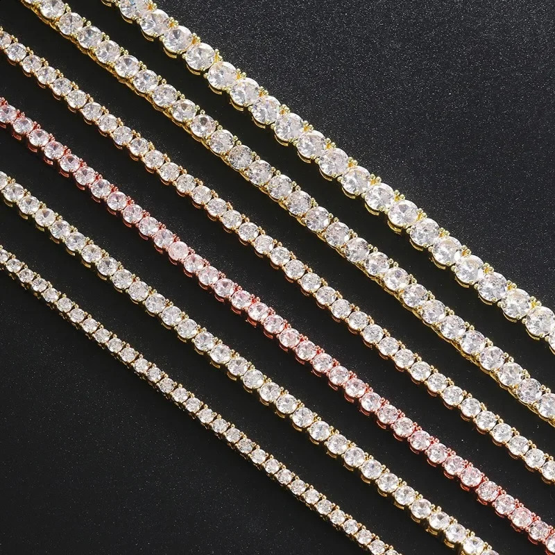 Hip Hop Jewelry 1 Row Iced Out Tennis Chain Bling CZ Men Diamond Cubic Zirconia Choker Necklace Women Drop 241226