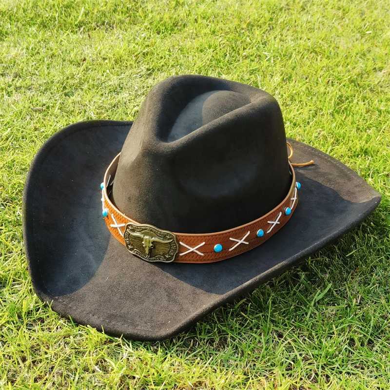Retro Mens Cowboy Hat Suede Cowboy Hat Mens Jazz Hat Wide Brown Felt Fedora Hat Retro Panama Sombrero Hombre W241225