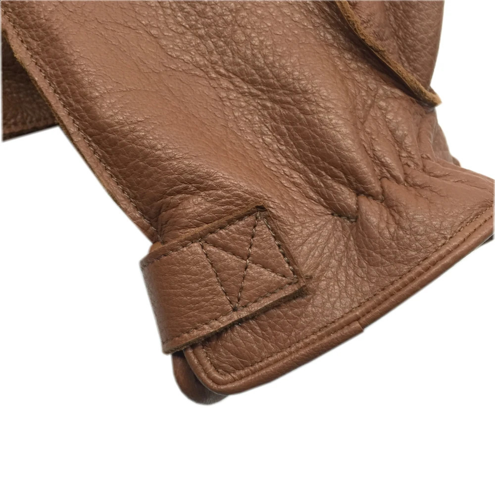 Winter Men Genuine Leather Deerskin Thick Velvet Warm Gloves Male Sewing Black/Brown Thicken Luva Deri Eldiven 241226
