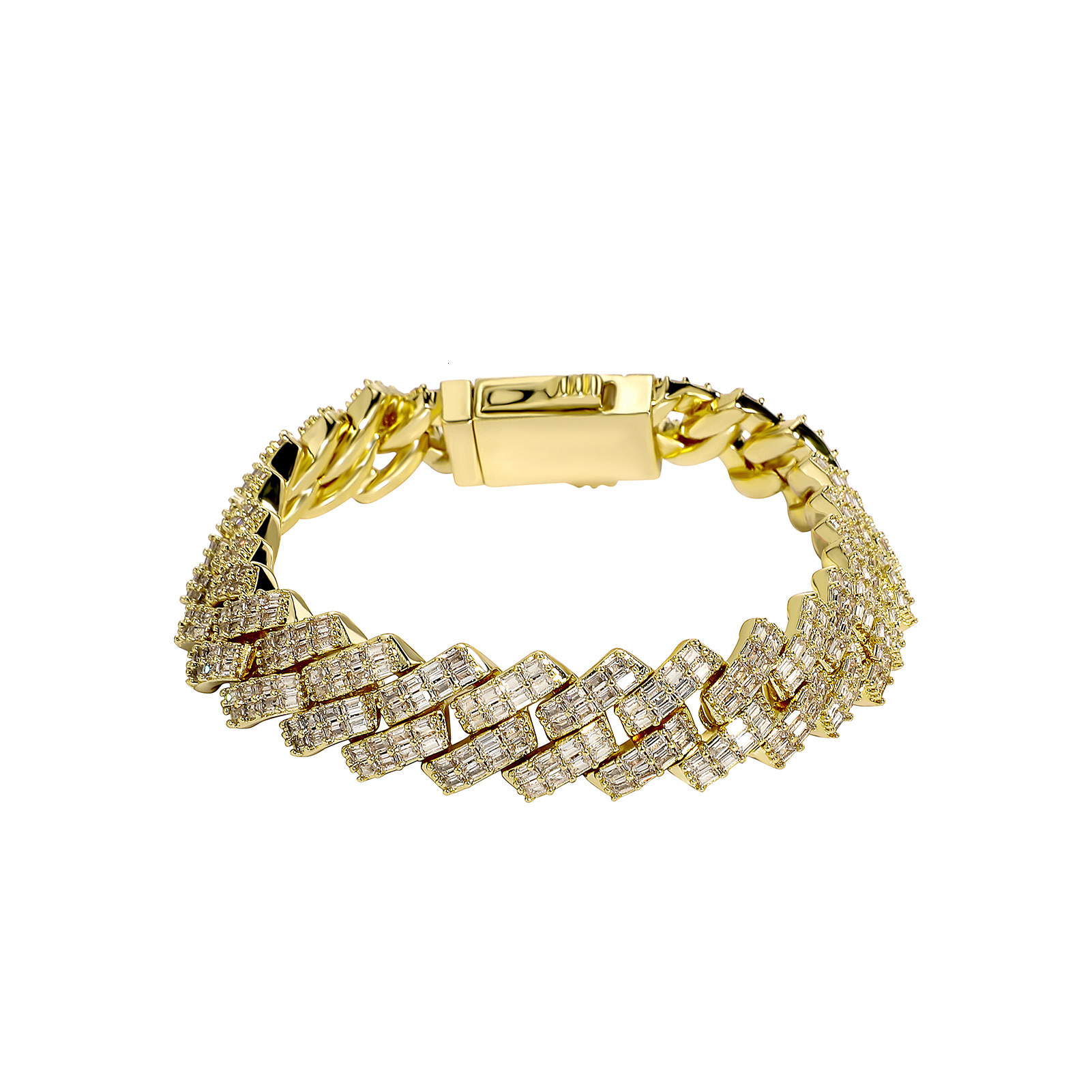 15mm Full Iced Out Diamond Cuban Chain Bracelet Hip Hop Fashion Mens14k Gold Curb Chain Neck Jewelry Golden Miami Rapper Gifts Bijoux Pulsera Hombre C