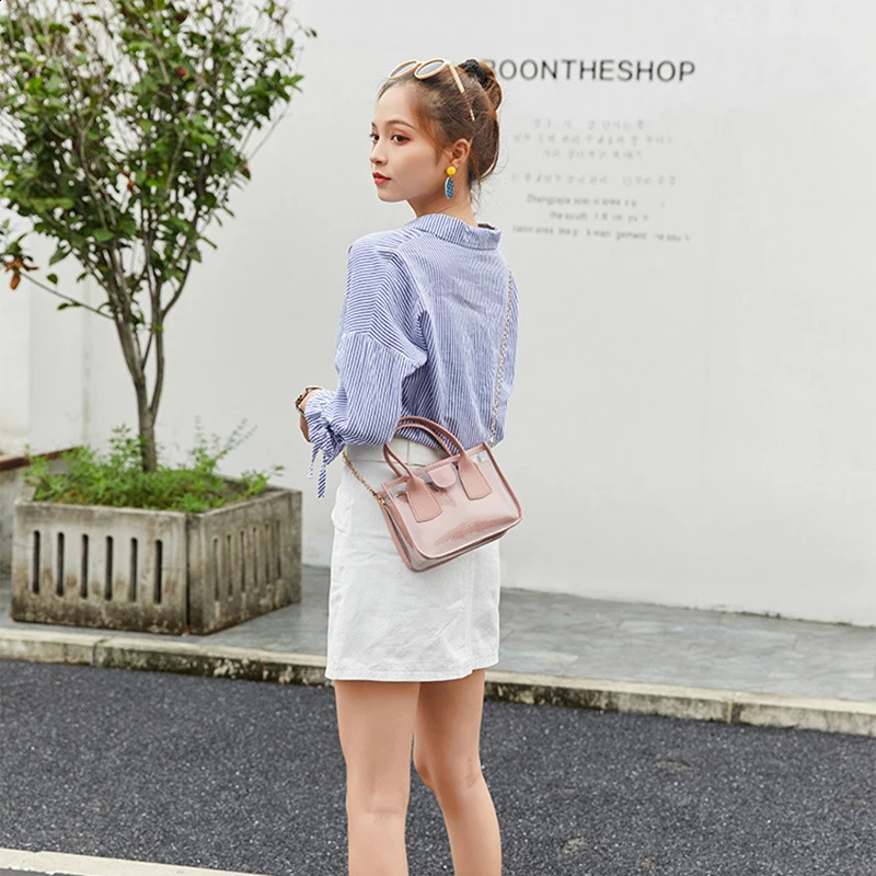 2 Pcs Summer Transparent Handbag set Women Shoulder Bag 241226