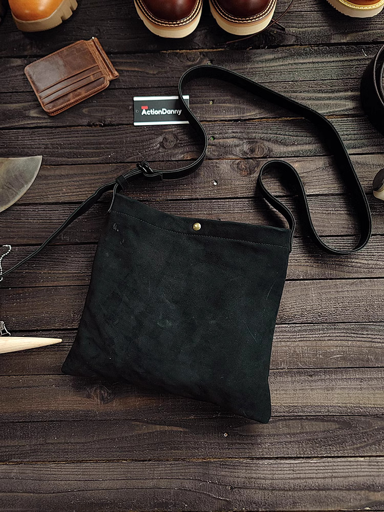 Head layer cowhide suede unisex shoulder small crossbody soft bag casual Japanese style martingale simple