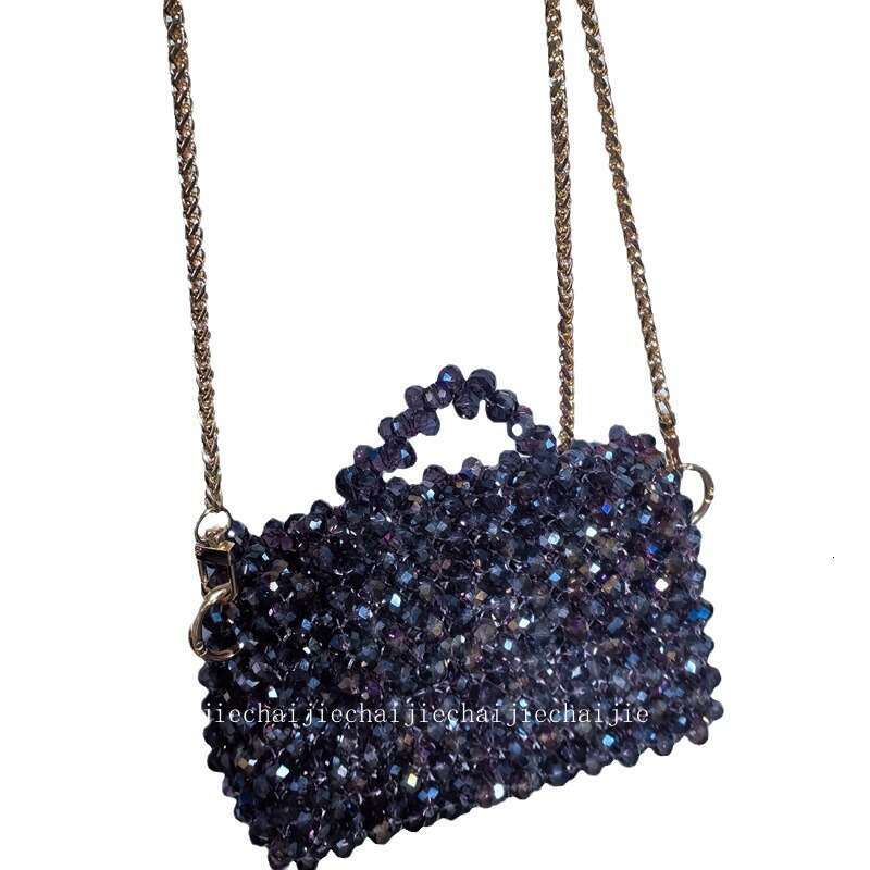 New urban minimalist handmade woven handbag with adjustable chain crossbody bag, banquet fashion crystal