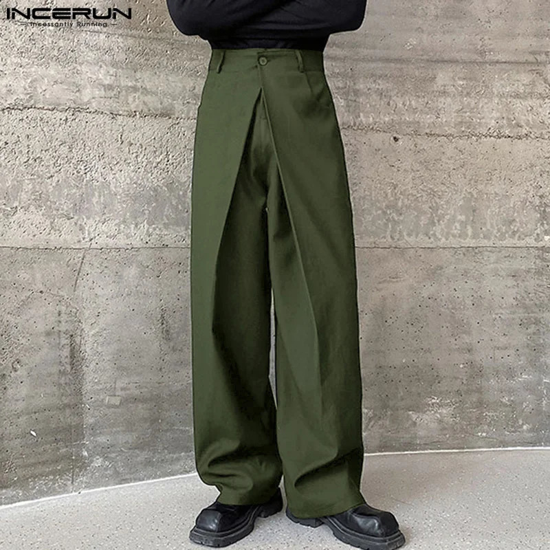 INCERUN 2024 Korean Style Men Trousers Pleated Double Waistband Pants Casual Streetwear Male Wide Leg Pantalons S-5XL 241224