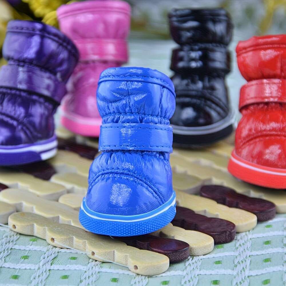 4pcs/Sets Puppy Winter Snow Pet Slip-resistant Waterproof Casual Dog Shoes Paw Protector With Anti-Slip Sole Dogs Boots