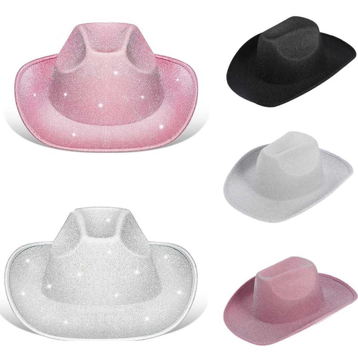 Sparkling Pink Cowboy Hat Sunglasses Scarf Theme Party Costume Stage Prop Set W241225