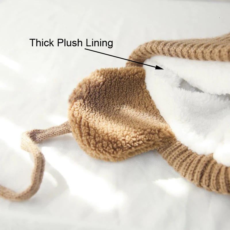 Fur Ball Baby Winter Hat with Earflap Skiing Infant Bonnet Plush Lining Knitted Kids Beanie Children Cap Accessories 26Y 241225