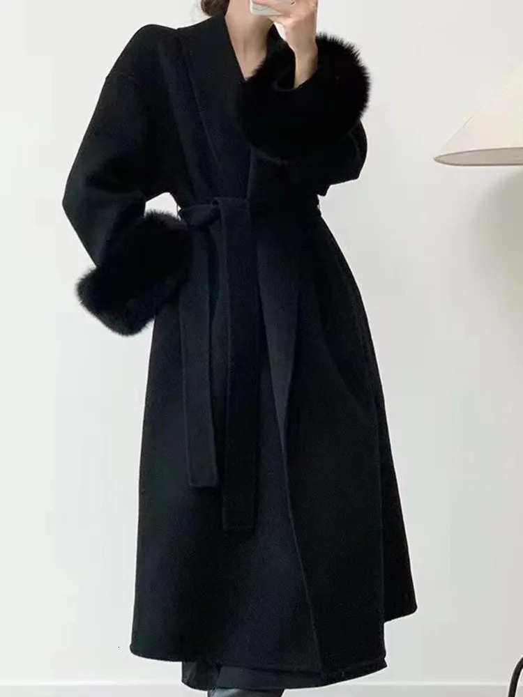 DFDG Fashionable Minimalist Lace Up 2024 Autumn And Winter Item Cloak Style Cashmere Woolen Coat Jacket For Women 241225