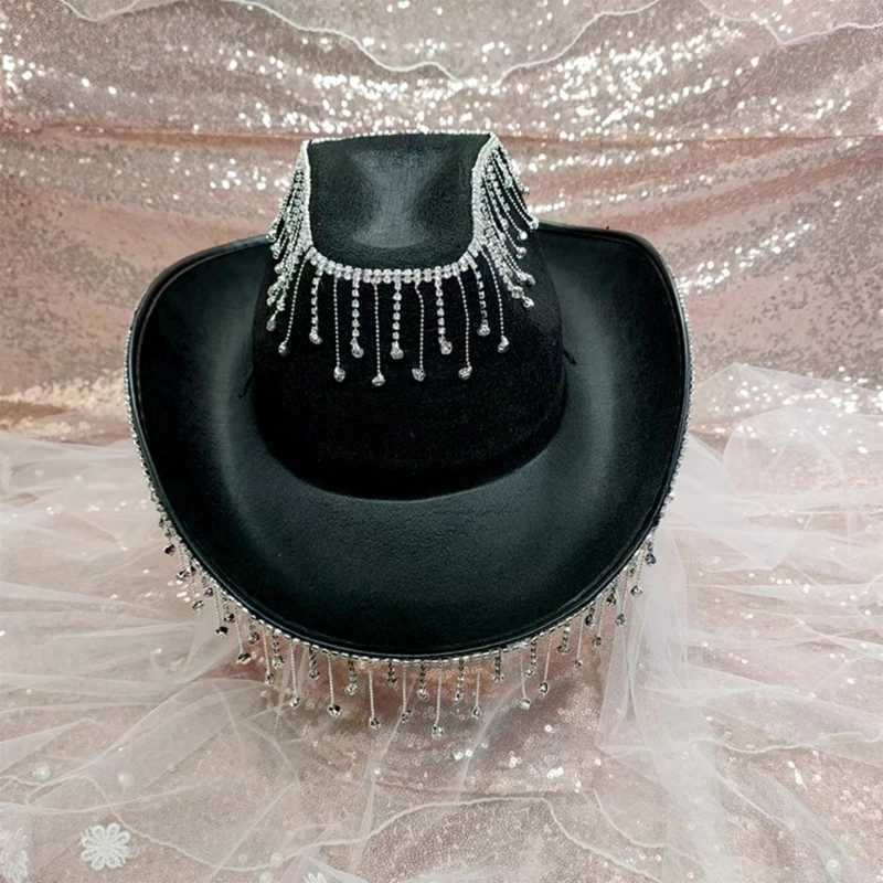 Adult denim hat Rhinestone edge hat perfect for womens themed parties in black white and pink W241225