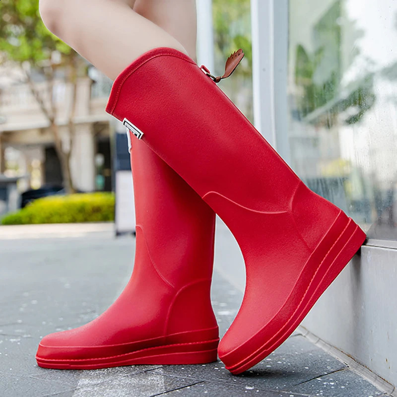 Fashion Womens Long Tube PVC Thick Bottom Non-slip Rainy Season Outdoor Waterproof Womens Adult Rain Boots Work Rain Boots 241226
