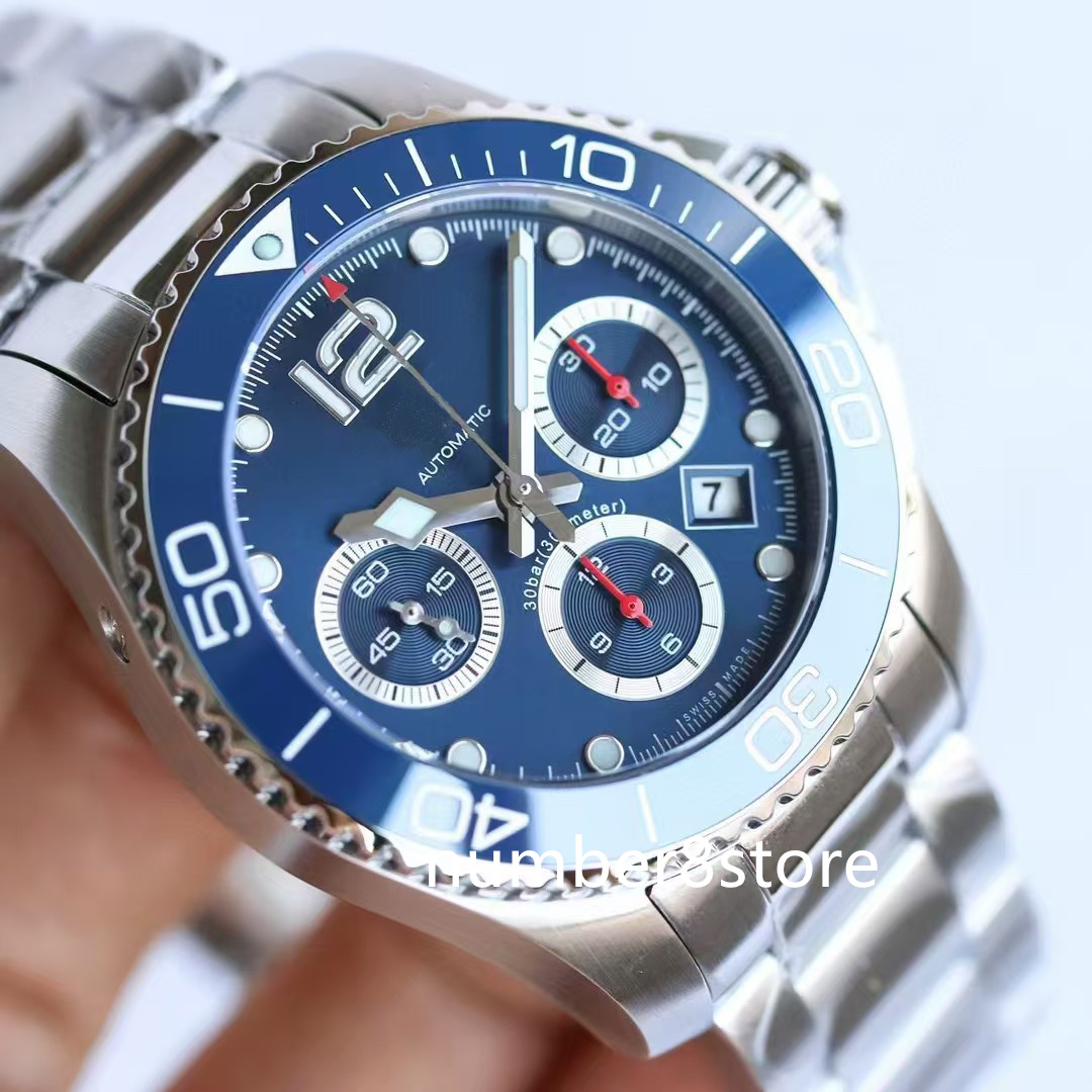 HydroConquest Chronograph Mens Watch ETA 7750 Automatic 28800 vph Ceramic Bezel Sapphire Crystal Wristwatch