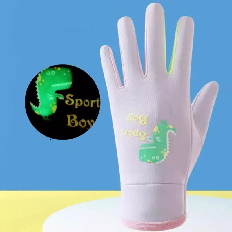 Winter Children Plush Warm Gloves Boys Girls Kids Outdoor Windproof Skiing Cycling Glow Students Toddler Mittens 241225