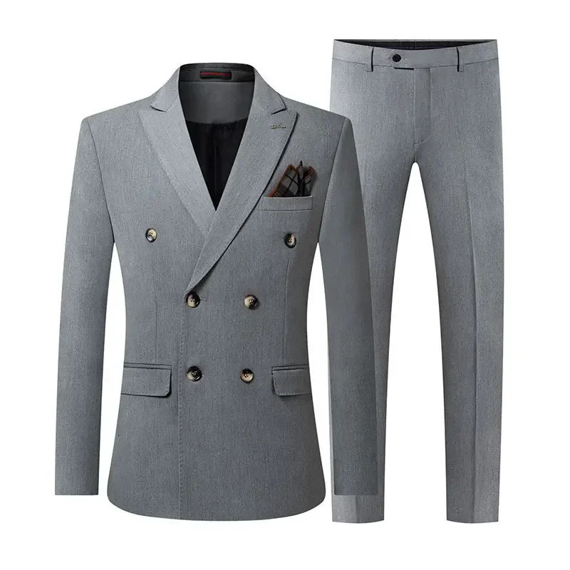 2023 Fashion Mens Casual Boutique Double Breasted Solid Color Business Suit 3 Pcs Blazers Jacket Coat Trousers Vest Pants 241223