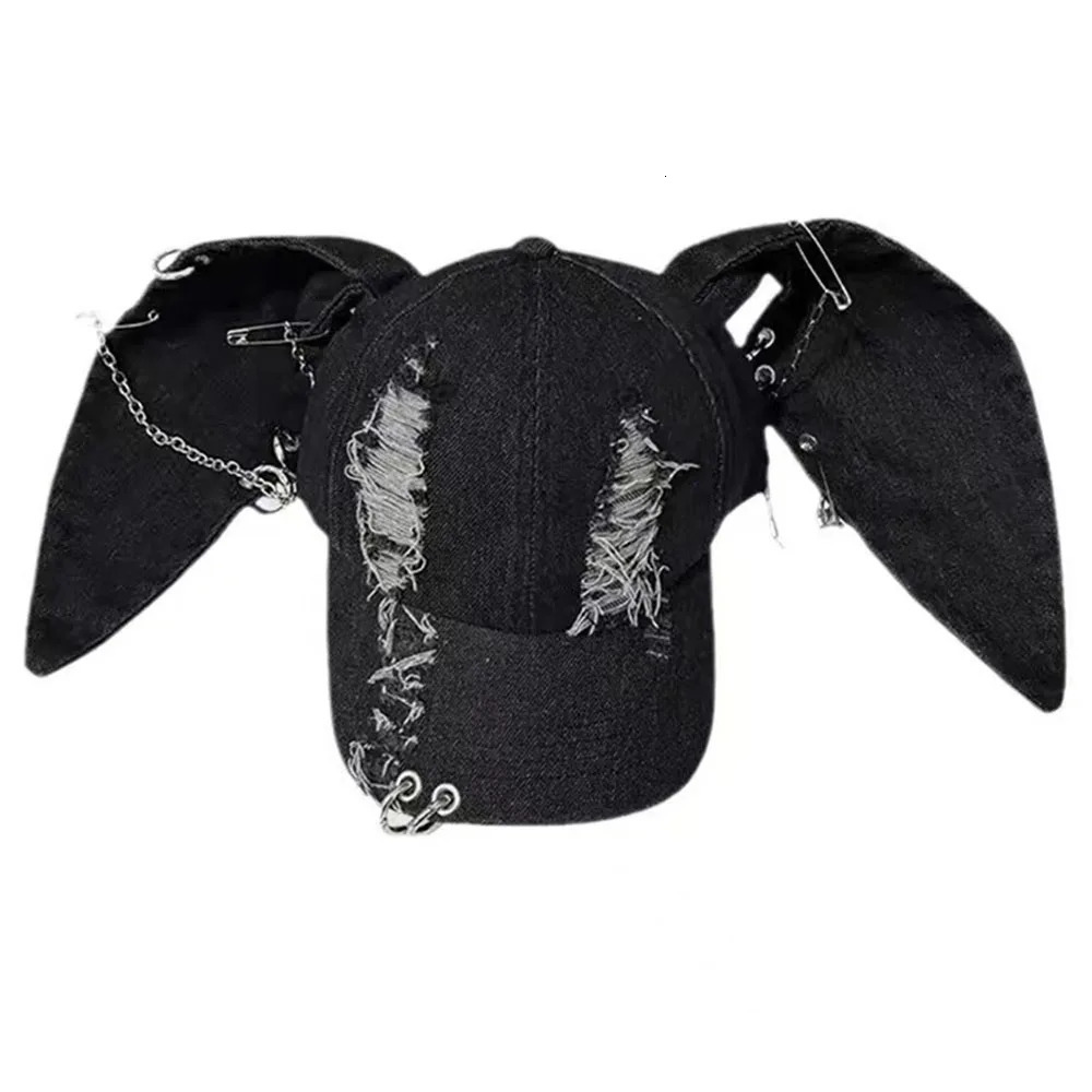 2024 fashion Girl Jeans Long Rabbit Ears Cowboy Baseball Hat Wash Graffiti Hip Hop Cap Women Men Party Team Baseball Cap 241225