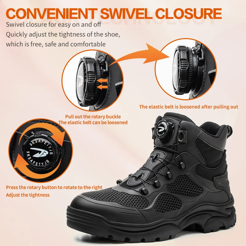 Knob Lacing Work Boots Safety Steel Toe Shoes Men Protective Shoes Anti-smash Puncture High Top Safety Boots Male Sneakers 241226
