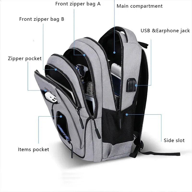 Large Capacity Backpack Men Laptop Backpacks 15.6 Oxford Black Solid High School Bags Teen College Boy Gril Student Backpack 241226