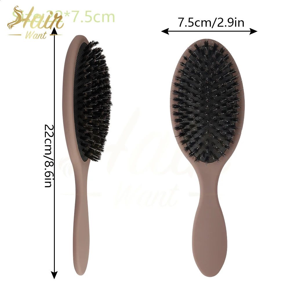 Hair Want Boar Bristle Nylon Paddle Hair Brush Static Cushion Detangling Smoothing Comb for Hair and Wigs 241225