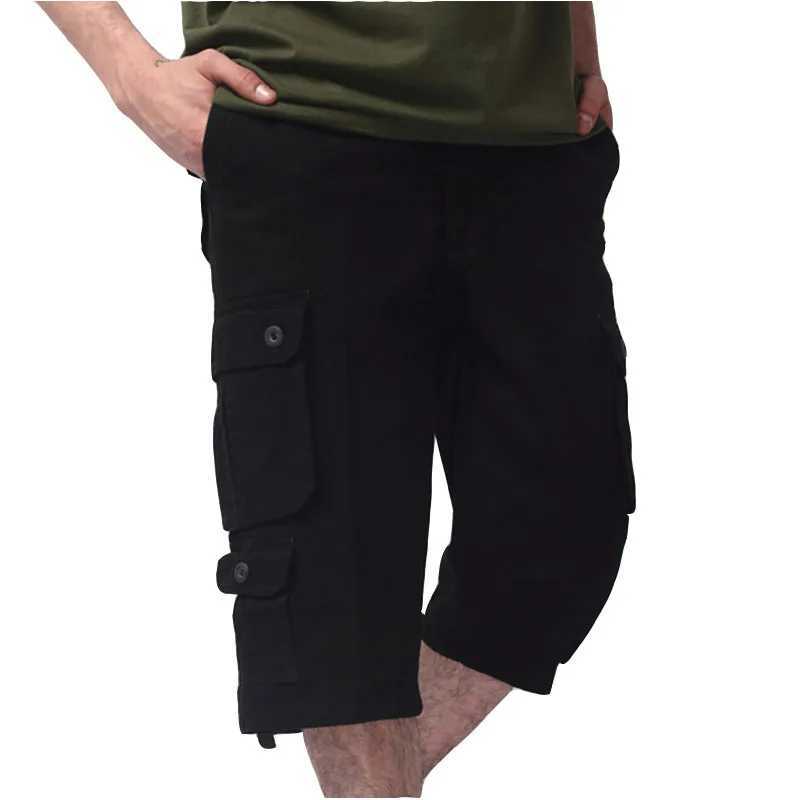 2023 New Mens Seven point Labor Pants Trend Loose Large Cotton Five point Shorts Mens Multi Pocket Seven point Pants W241226