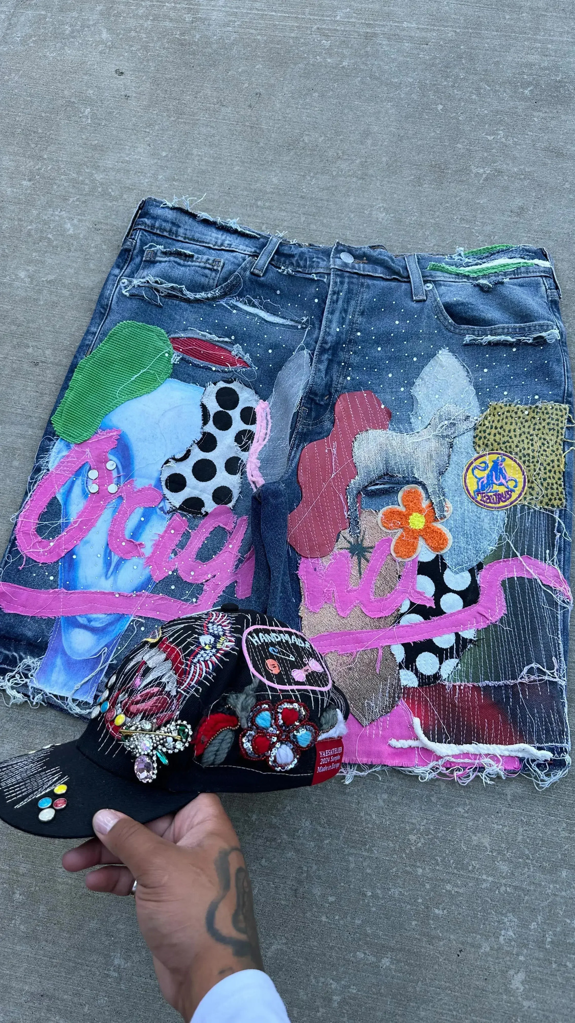 Hip Hop Painted Patchwork Baggy Denim Shorts y2k Fashion Street Gothic Punk Straight Jeans Shorts Men Women Retro Trendy Jorts 241225