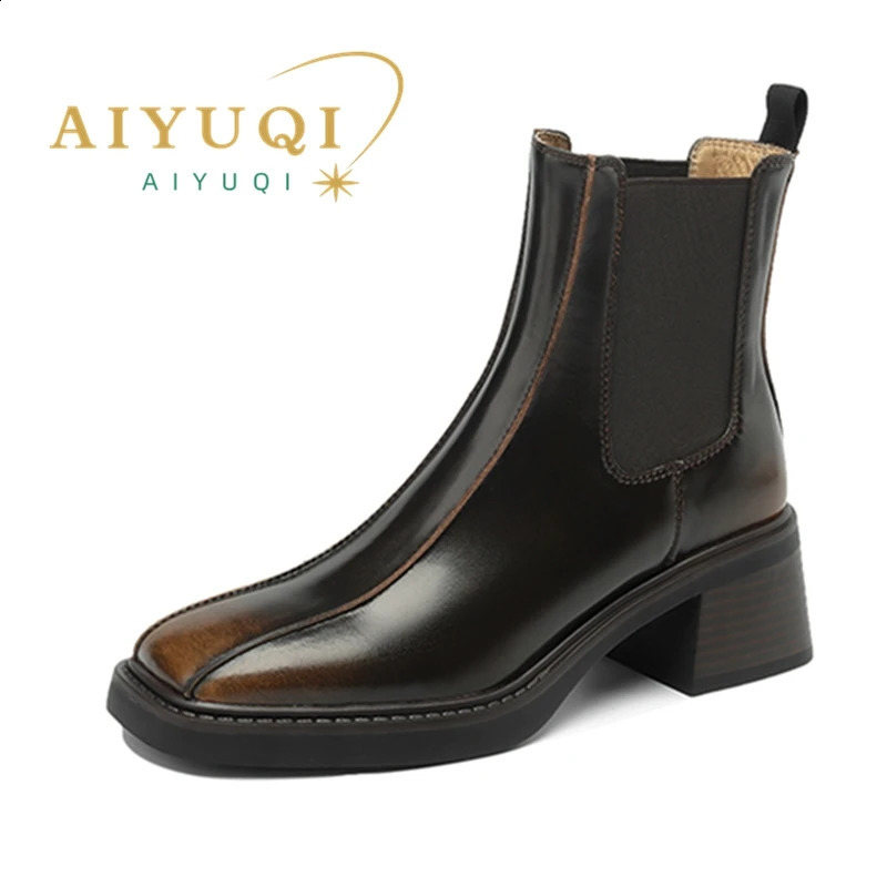 AIYUQI Square Toe Women Chelsea Boots Retro womensAnkle Boots Non-slip Fashion Ankle Boots female Winter Shoes 241226