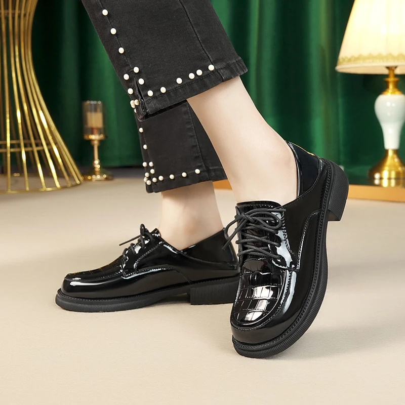 AIYUQI Genuine Leather Loafers Women Autumn British Style Shoes Women Lace-up Casual Women Shoes