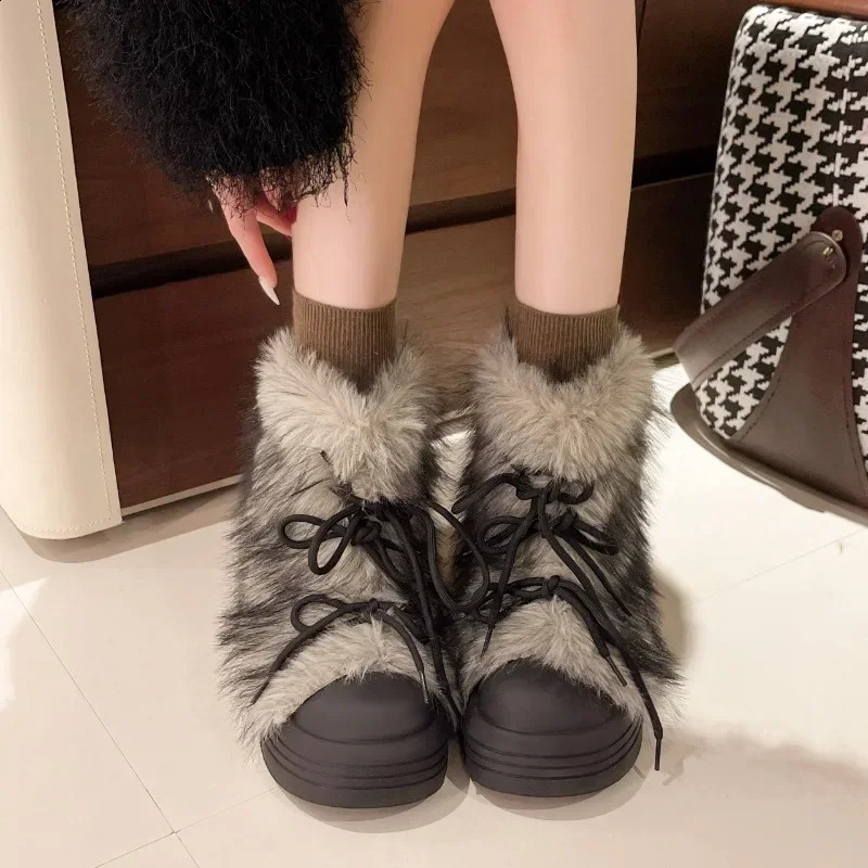 Snow Boots for Women in Autumn and Winter 2024 Lightweight and Warm Thick Soled with Increased Height and Plush Fur Boots241226