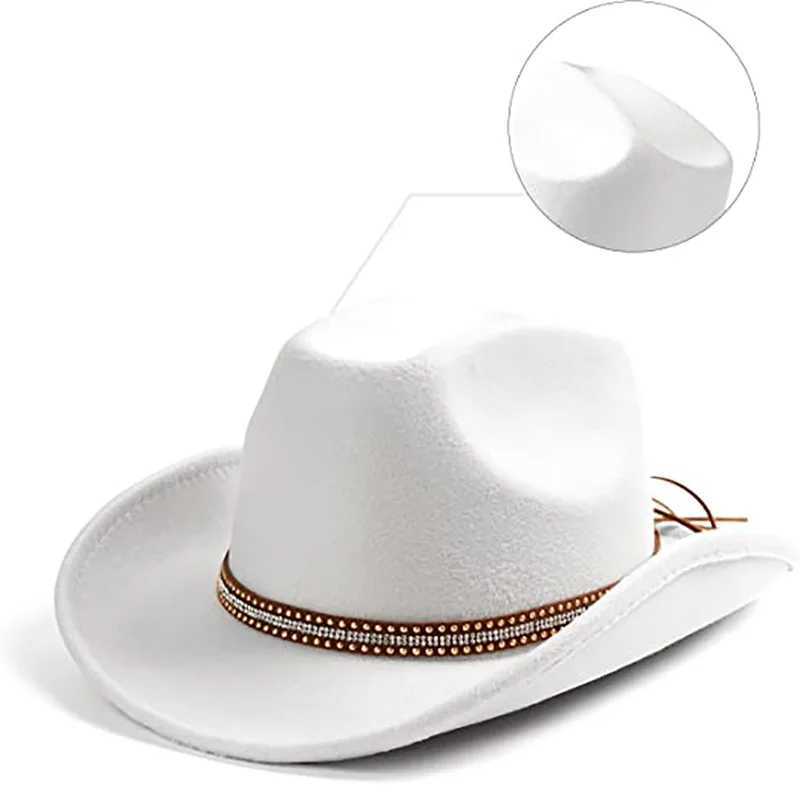 Fashionable Retro Western Cowboy Hat Wide Brim Jazz Hat Outdoor Sunscreen Felt Hat Mens Cowboy Girl Party Role Playing Hat W241225