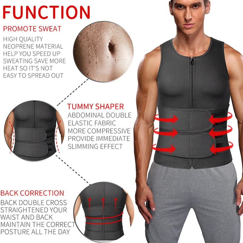 Men Waist Trainer Sauna Vest Fitness Corset Abdomen Slimming Body Shaper Belly Reducing Shapewear Burn Fat Shirt Trimmer Belt 241225