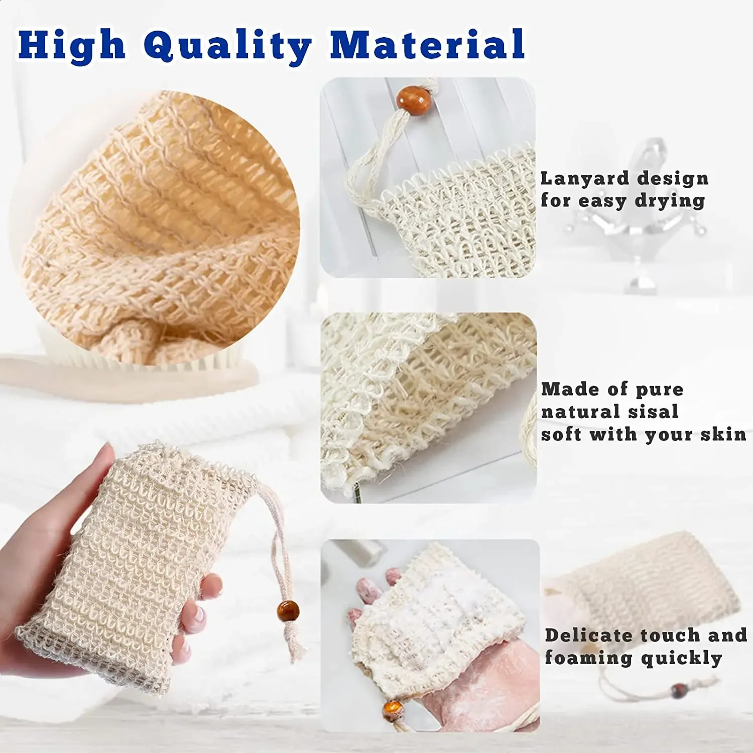 10-30 pcs Handmade Soap Saver bag Exfoliating BagsNatural Sisal Soap SaverMesh Soaps Bag with Drawstring for Bath Shower Use 241226