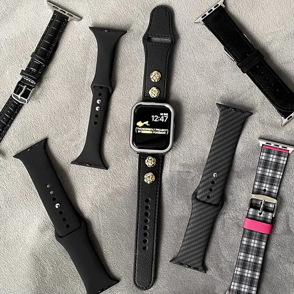 Black Nylon Magnetic Silicon Leather Strap For Watch Band S10 9 8 7 6 SE 5 38/40/41/42/44/45/46/49mm Bracelet 241220