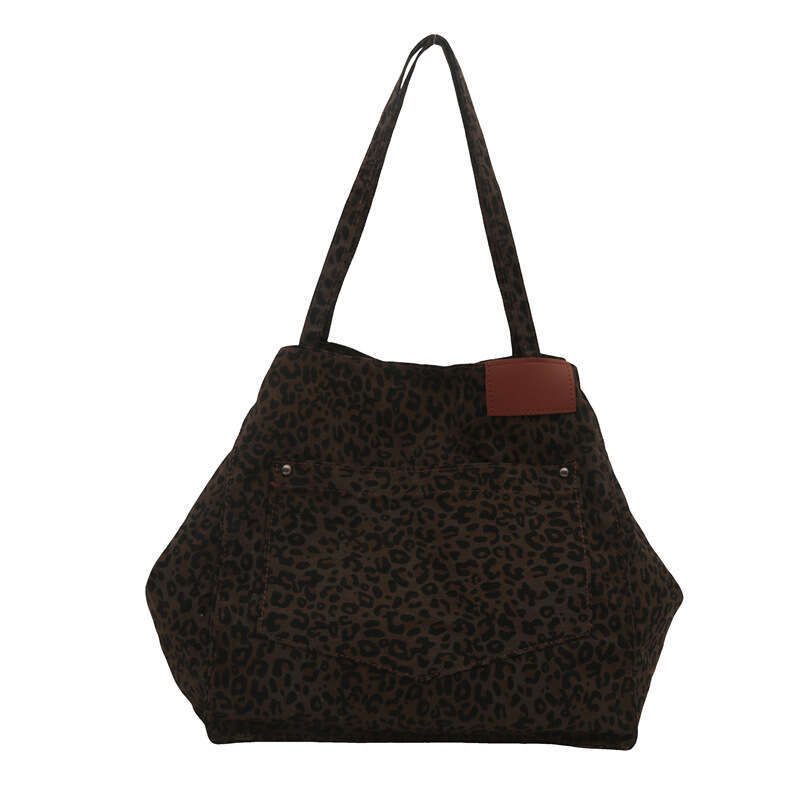 Leopard Canvas Tote Women's Large Capacity 2024 New Trendy Handheld Commuter Versatile One Shoulder Mommy Bag