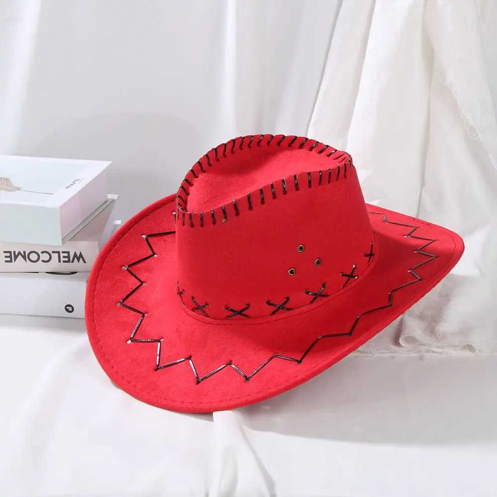 Fashionable Western suede denim hat unisex wide brown jazz hat Fancy Dr Accry Western style W241225