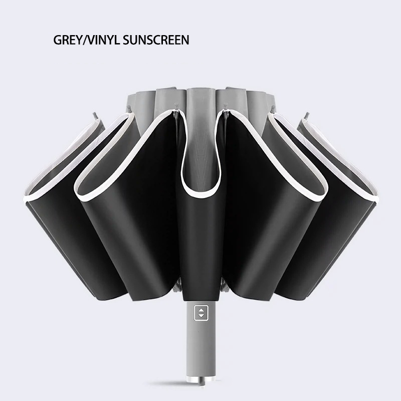 Automatic Umbrella with Safety Reflector - Black Foldable Sunshade for Business Use